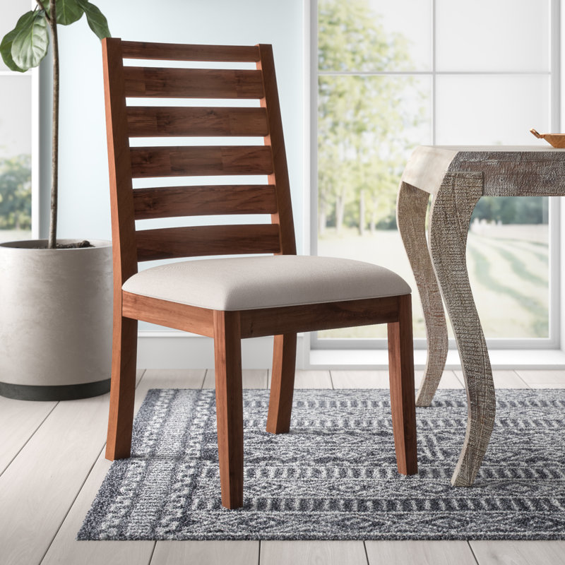 Trevion Upholstered Ladderback Side Chair, Beige, Mahogany