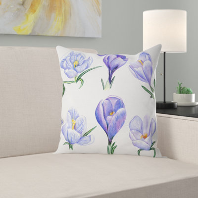 Crocus dessinés à la main - coussin imprimé floral
