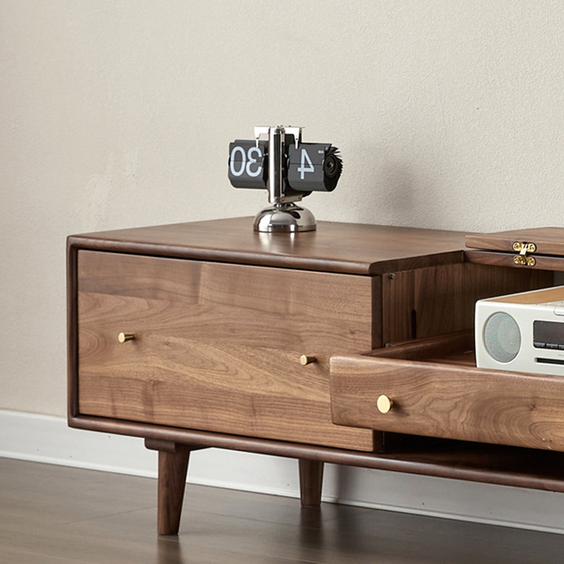  Meuble télé rétro en bois massif brun, 70.87"