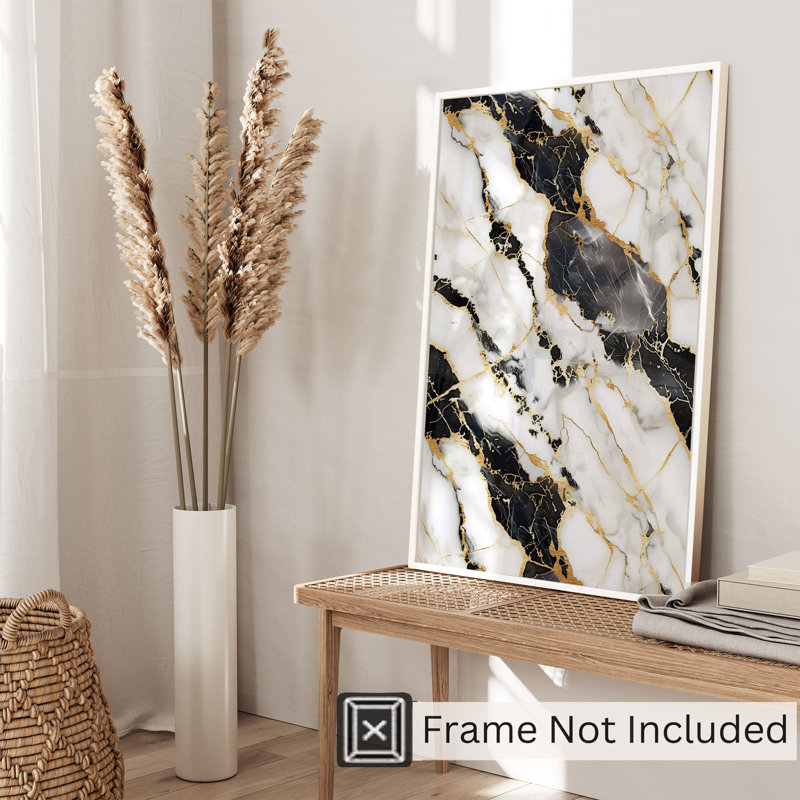 Abstrait marbre géode noir et gris, impression d'art moderne sans cadre, H 7 po x l 5 po