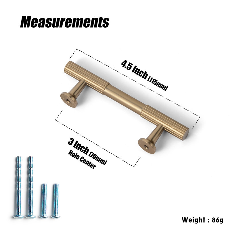 Bar / Handle Pull Multipack, 3", Polished Gold, 6-Packing