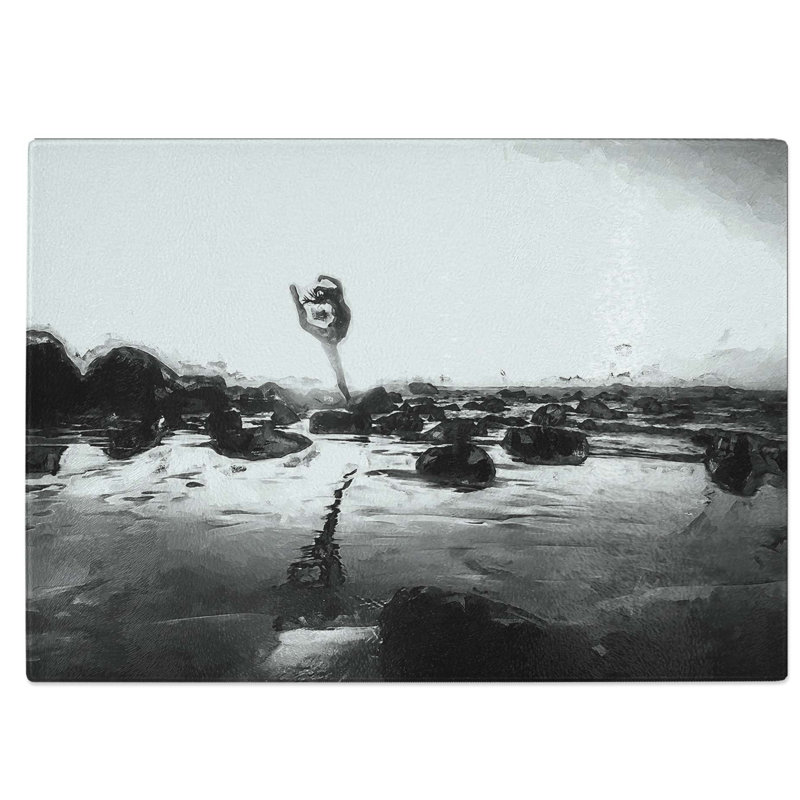 Tempered Glass Dancing upon the Beach Chopping Board, 28.5 cm W x 20 cm L