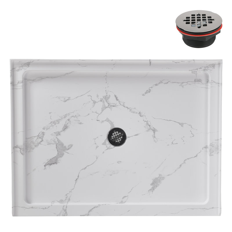 Streamline 48 in. x 36 in. Alcove Acrylic Shower Base in Matte Marble with Center Drain, Drain Included, Matte Marble