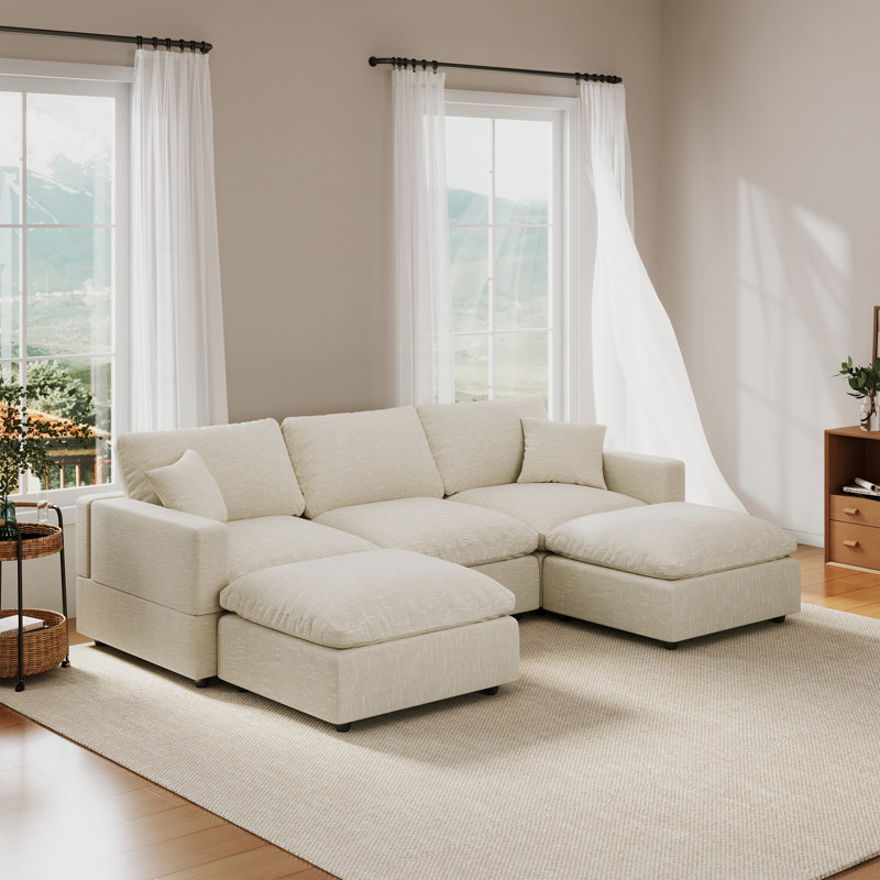 Normail 95.4''  Upholstered Sofa, Cloud Sofa, Sectional Sofa Couch Modular Sleeper Sofa for Living Room, Beige Linen Blend