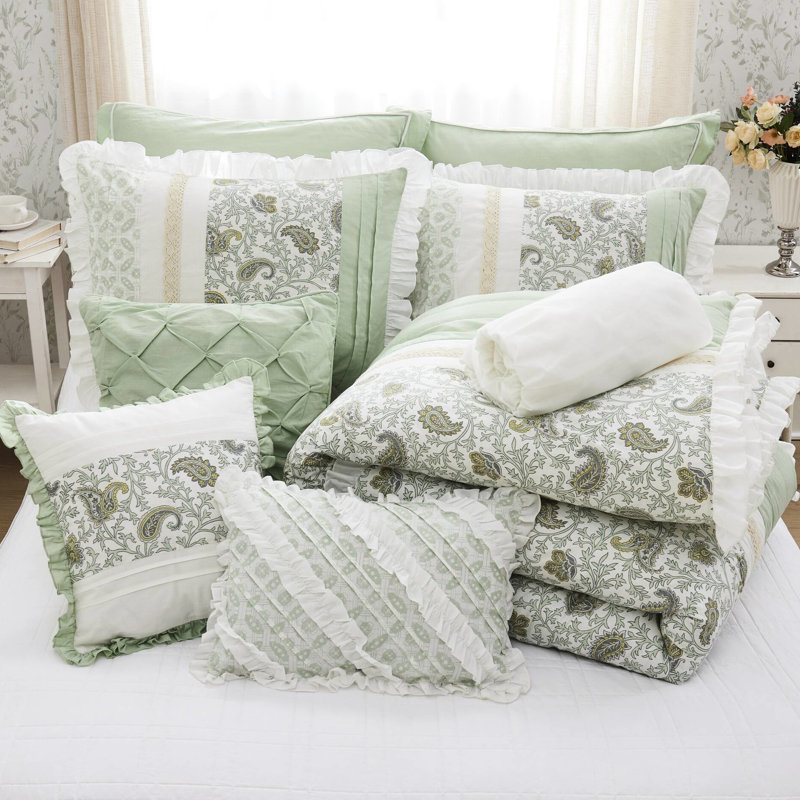 Édredon toutes saisons 9 très grand lit, coton, accents floraux très grand, motif sauge exquis