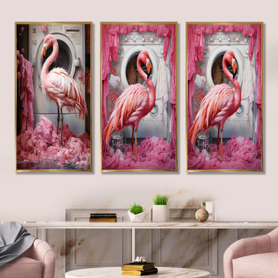 Pink Flamingo Laundry Room Dance I - Laundry Canvas Prints Set Of 3