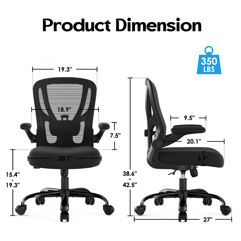 Office Chair Ergonomic Desk Chair - Mesh Computer Chair Breathable Task Chair With Wheels, Black, Black