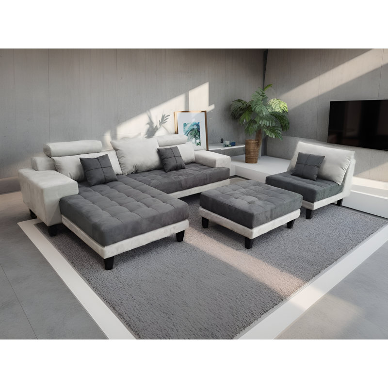 Canapé modulaire 4 pièces rembourré, Accoudoir à gauche (vu de face), Microfibre / microsuède blanc / gris