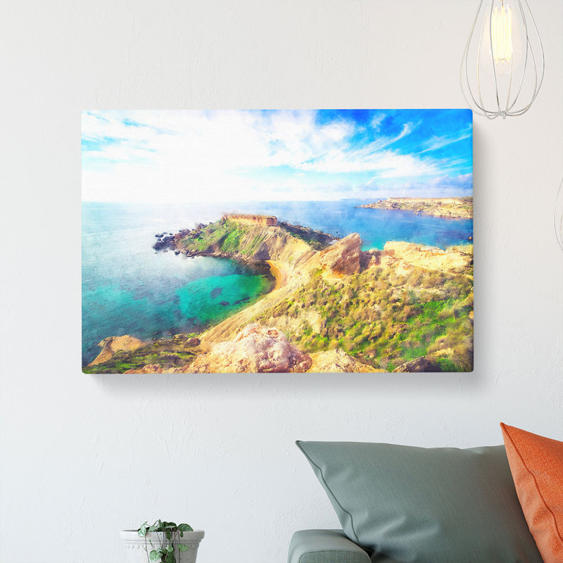 Sea View From Malta Painting - Wrapped Canvas, 35cm H x 50cm W x 3cm D