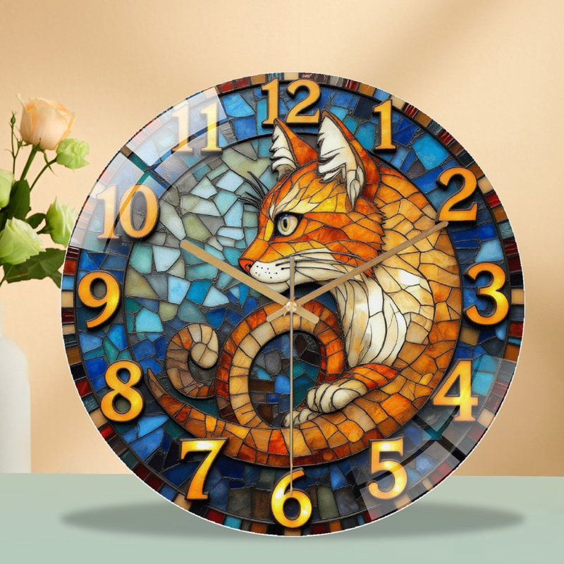Horloge murale chat vitrail 12 po