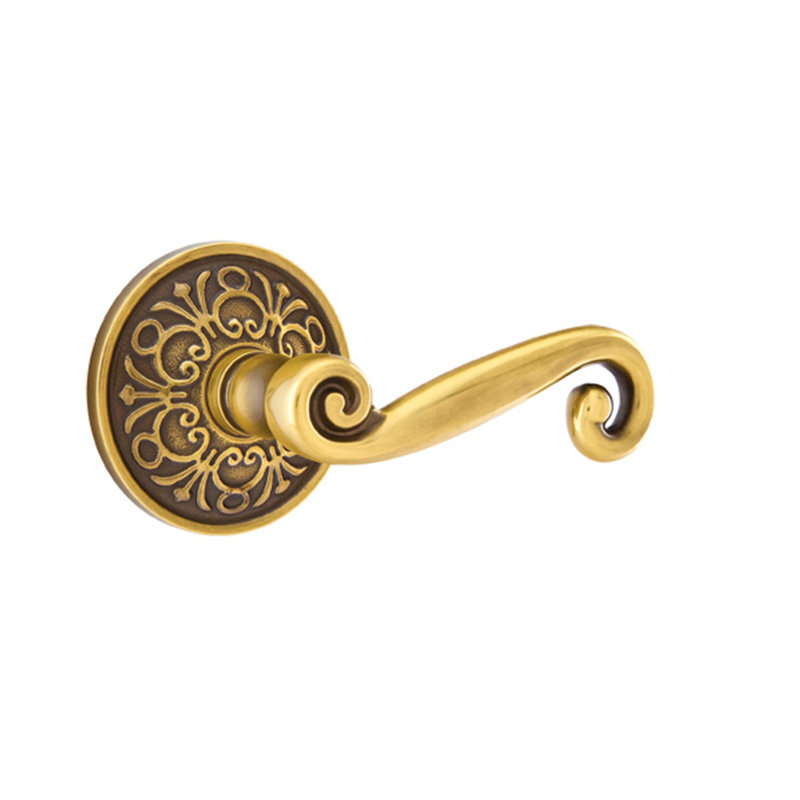 Scroll Privacy (Bed & Bath) Door Lever with Round Rosette, French Antique Brass, Right