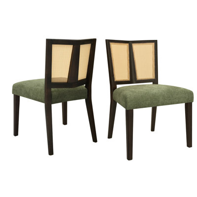 Deux chaises de salle à manger rembourrées brun foncé et rembourrées avec des sièges froissés en tissu d'appoint Mid-Century