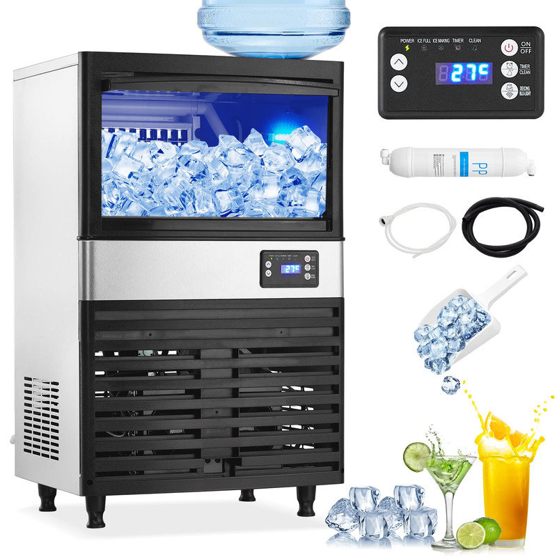 Machine à glaçons sous le comptoir de 110 lb, bac de rangement de 27 lb avec écran ACL bleu clair et pompe de drainage électrique