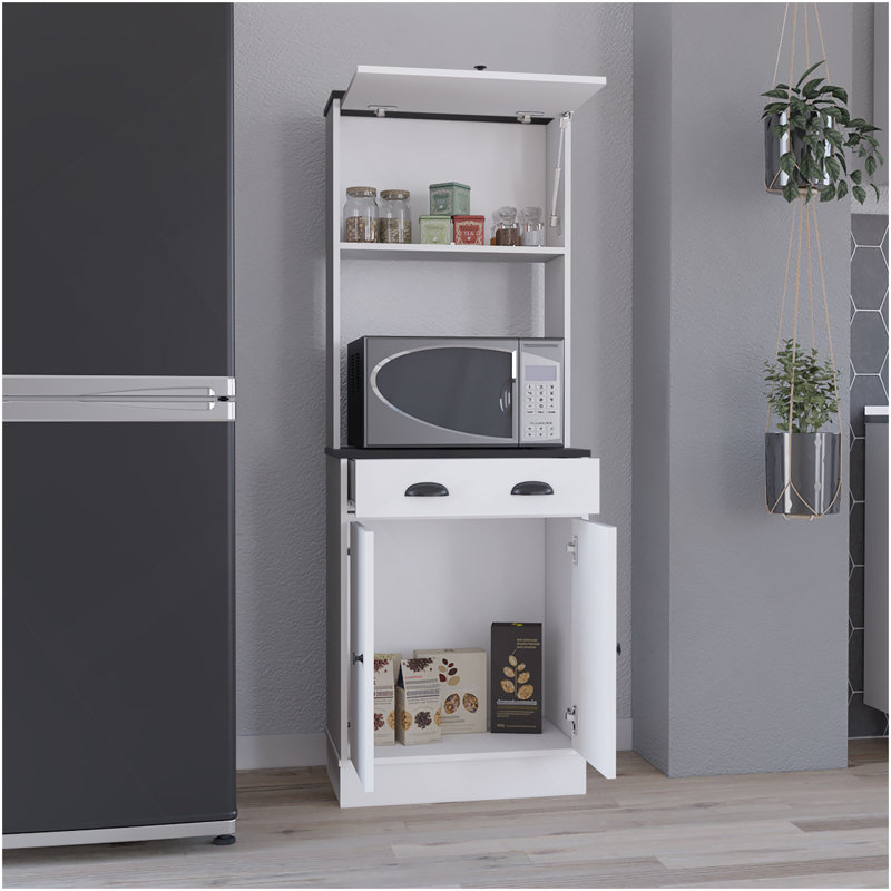 Garde-manger Apex H 66,3 po avec tiroir, 2 armoires et support pour micro-ondes, blanc / noir