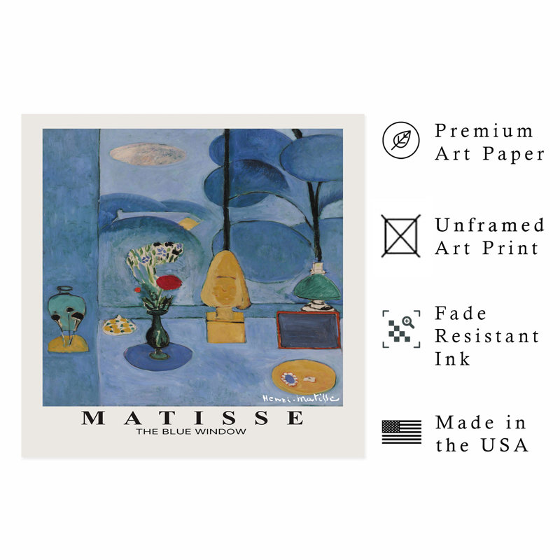 «Architecture and Buildings Henri Matisse The Blue Window Bohemian», reproduction d'art non encadrée, H 16 po x l 16 po