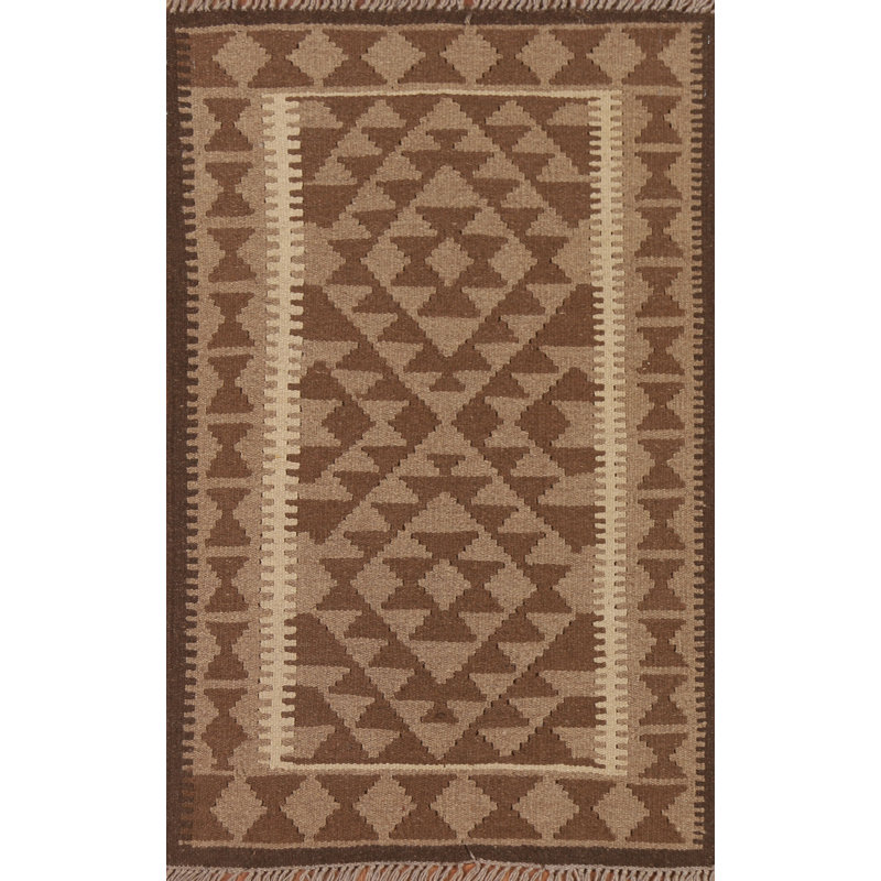Brown Kilim Reversible Wool Area Rug 3x4