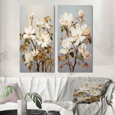 Gentle Magnolia Beige Melody - ensemble d'art mural en métal Magnolias de 3
