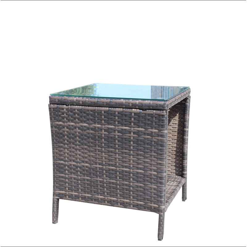 Table basse avec patio extérieur en verre trempé transparent, H 21 po x l 19,25 po x P 19,25 po, Transparent / brun