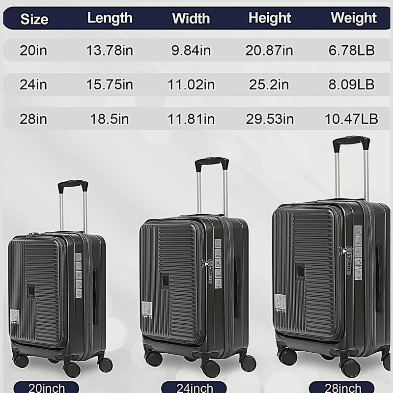 Bagages, avec ouverture frontale, serrure approuvée par la TSA, valise rigide, Gris ciment