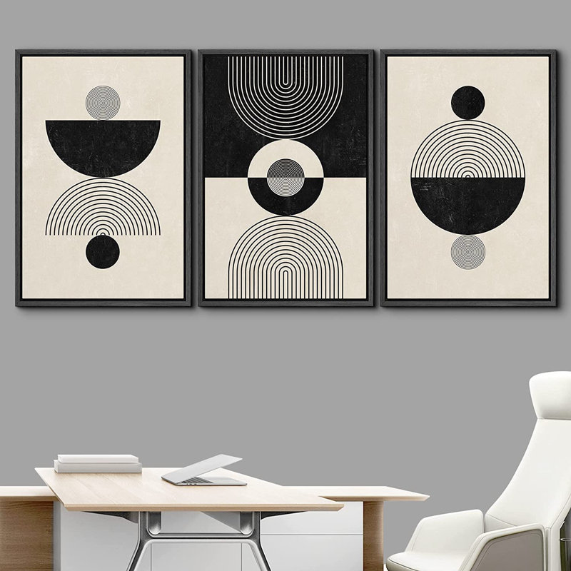 «Mid Century Modern Boho», ensemble de 3 impressions sur toile, Noir, H 36 po x l 72 po x P 1,5 po