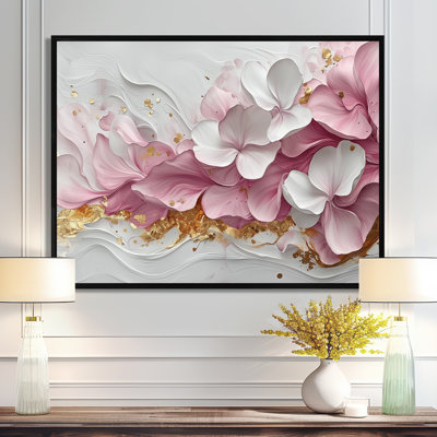 Or rose élégant veines de pétales de fleurs - art abstrait fleurs murales