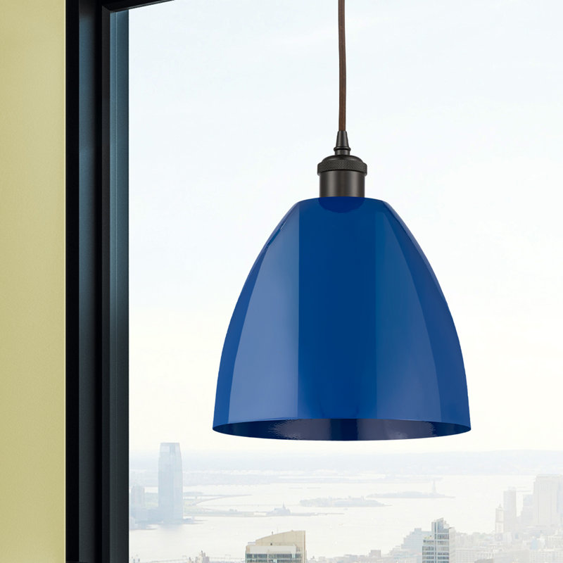 Luminaire suspendu conique 1 lumière, H 12,88 po x l 9 po x P 9 po, Bleu, Bronze huilé