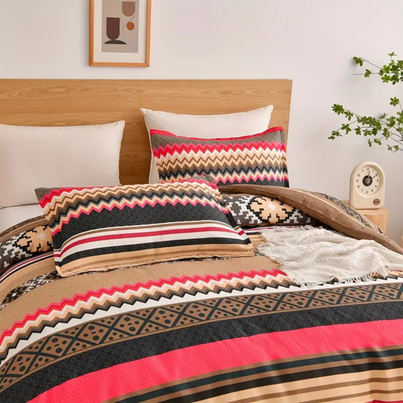 Ensemble d'édredon pour chambre à coucher 2/3 pièces à imprimé bohémien rayé doux pour toutes les saisons