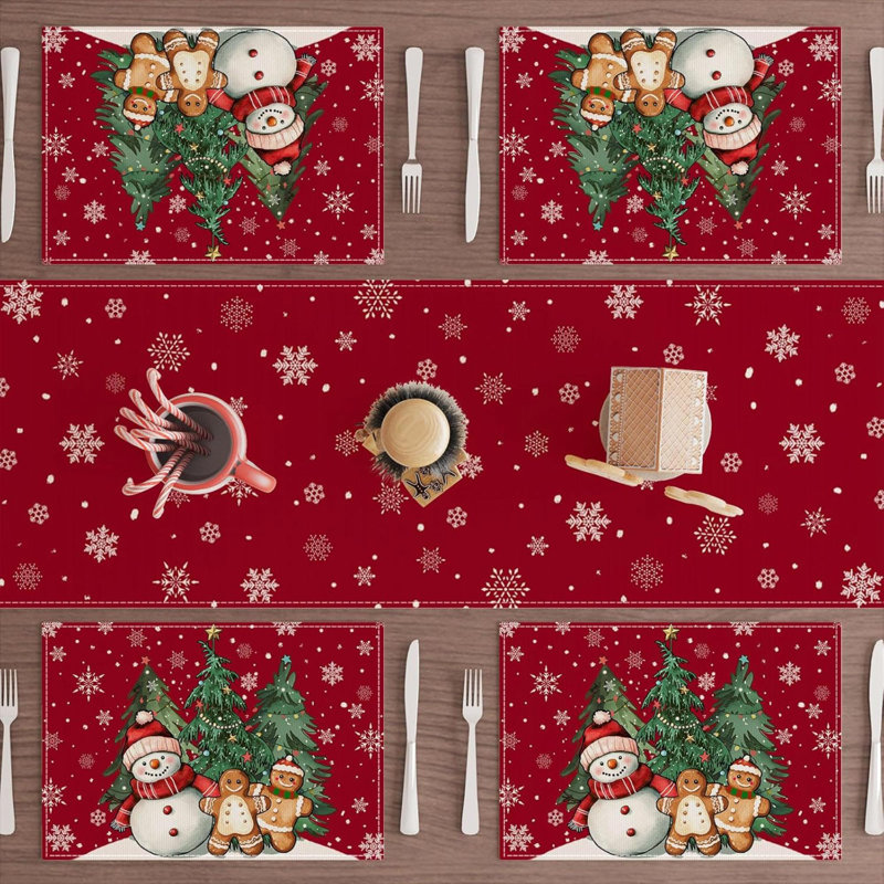 Hiver bonhomme de neige bonhomme de pain d'épice, ensemble de napperons de Noël, ensemble de 6 napperons pour la maison