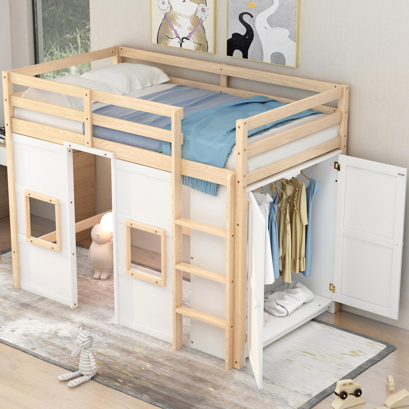 Lit mezzanine simple pour enfants Jakhi, Naturel / blanc
