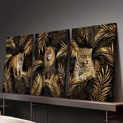 Impression sur toile noire et dorée 3 pièces pour décor de salon luxueux