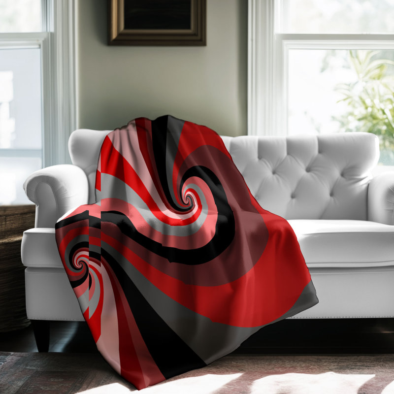 Motif Groovy - 1 pièce Sherpa Premium, Lit simple, Rouge / noir / gris abstrait