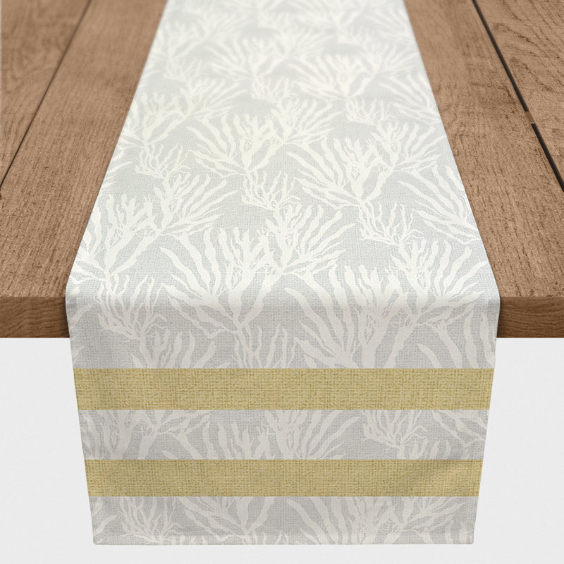 Marblehead Rectangular Striped Table Runner, 90" x 16", White/Yellow/Blue
