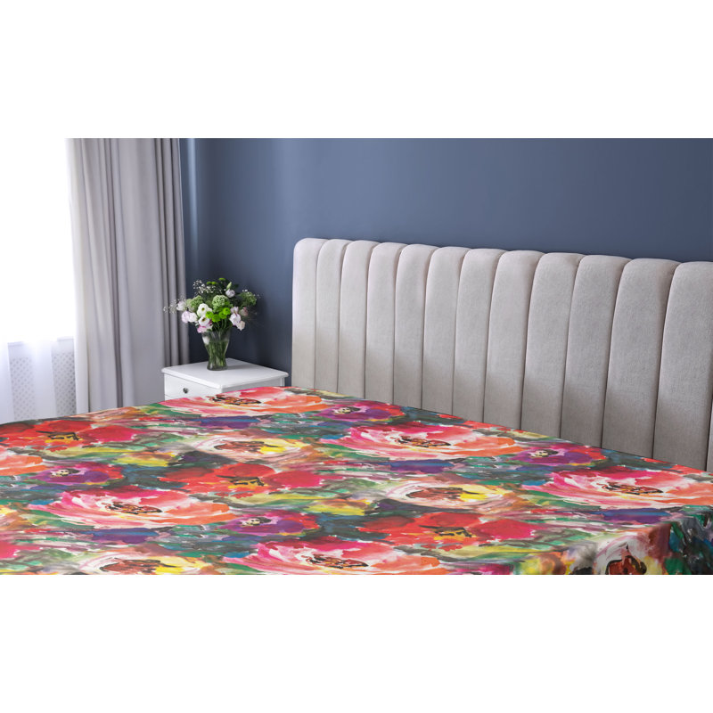 Drap-housse à motif floral Ambesonne, Drap-housse simple TG, Corail foncé / motif floral rouge