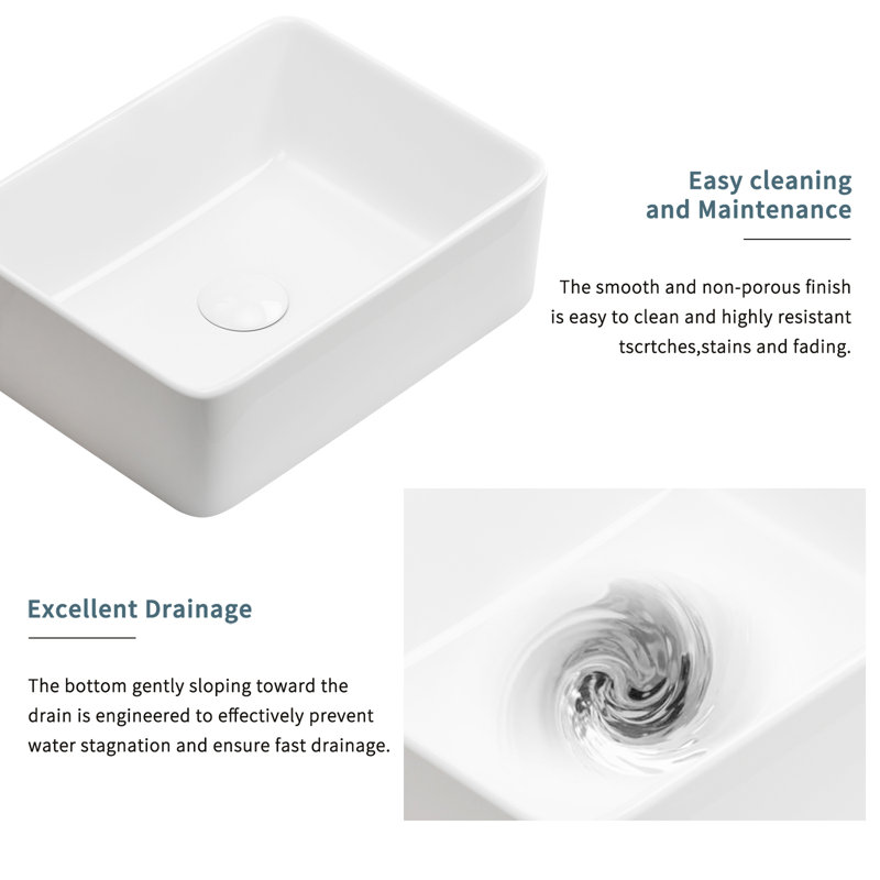 TOPCRAFT 15.75" L White Rectangular Bathroom Ceramic Sink Vanity Basin