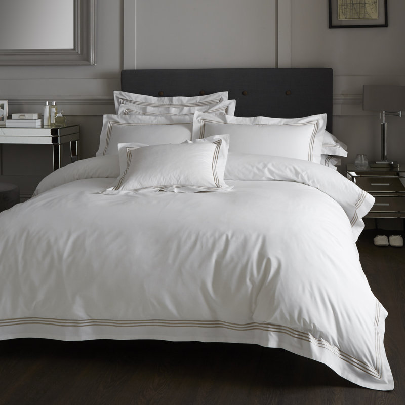 Cotton Blend Solid Colour Duvet Cover with Pillowcases, Super King Duvet Cover + 2 Standard Pillowcases, White/Latte