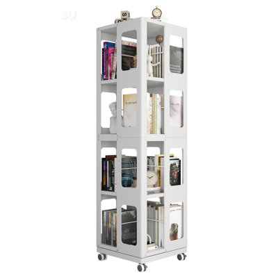 4-Tier All-Steel Rotating Bookshelf With 360° Wheels, Large Size Sturdy & Spacious Book Rack, Easy Assembly