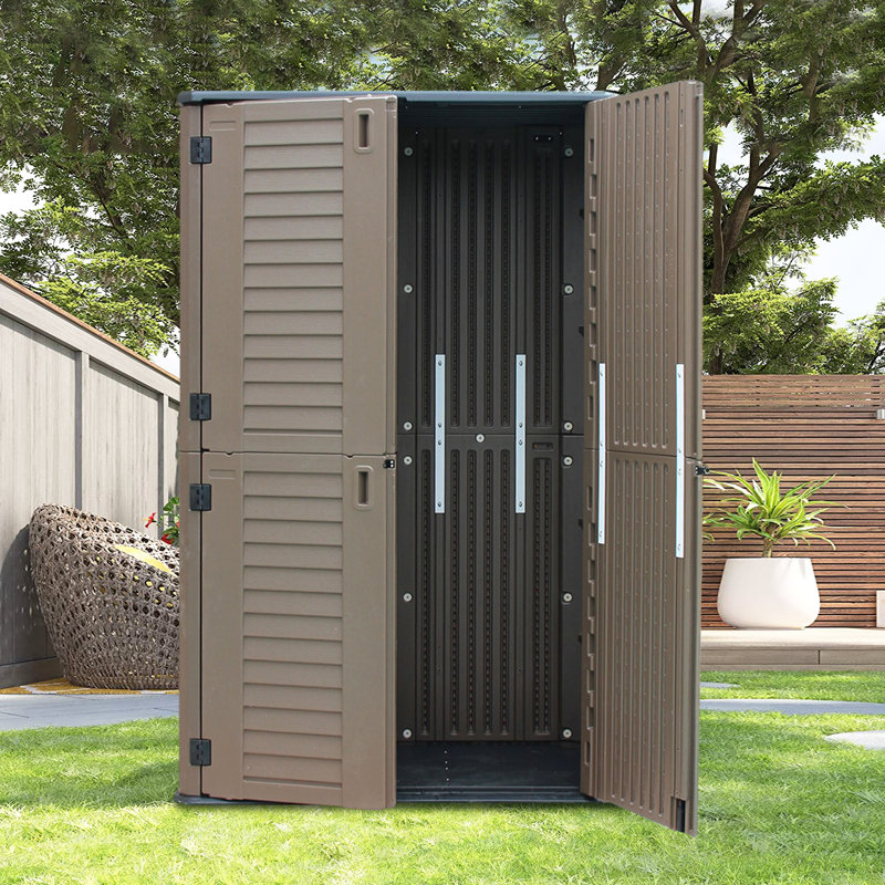Outdoor 50.In W x 79.53.In H Plastic Vertical Storage Shed,Coffee, Coffee