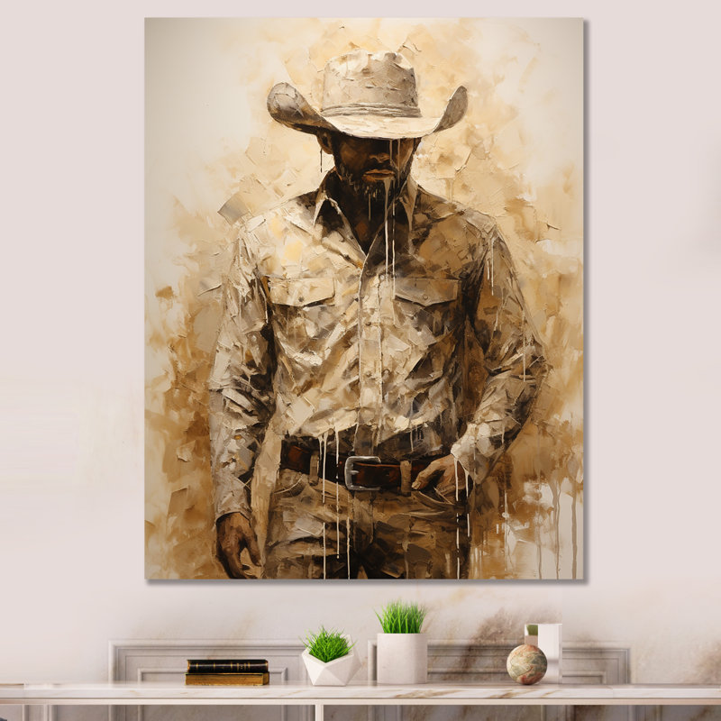 Minimalisme Cowboy, peinture II - Cowboys, art mural, Toile tendue, H 40 po x l 30 po x P 1,5 po