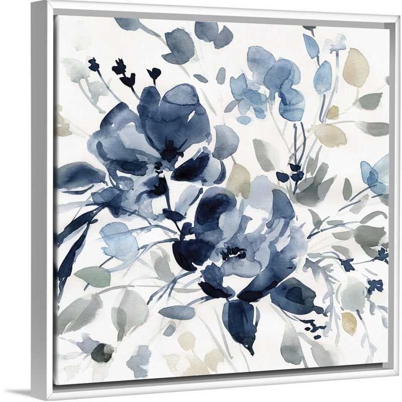 Indigo Garden II - reproduction d'art sur toile, Cadre flottant blanc, H 37,7 po x l 37,7 po x P 1,75 po