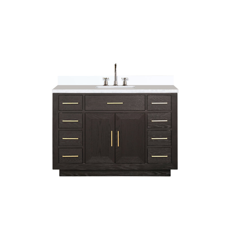 Abbey 48 in W x 22 in D Oak Single Bath Vanity, Chrome Faucet Set, White Quartz, Gray Oak