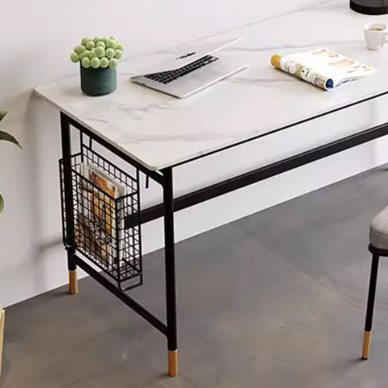Modern Simple Practical Rosk Slab Computer desk, 29.52" H x 70.86" W x 35.43" D, Gray/White