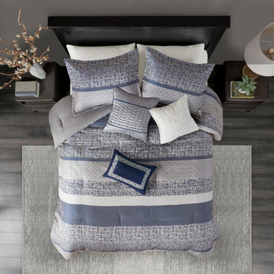 Ensemble d'édredon 7 pièces jacquard bleu marine