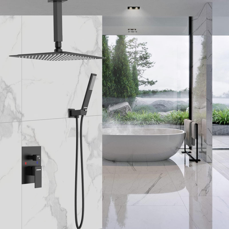 10-inch Plated Suspension Rod Dual-function Shower Set, Matte Black