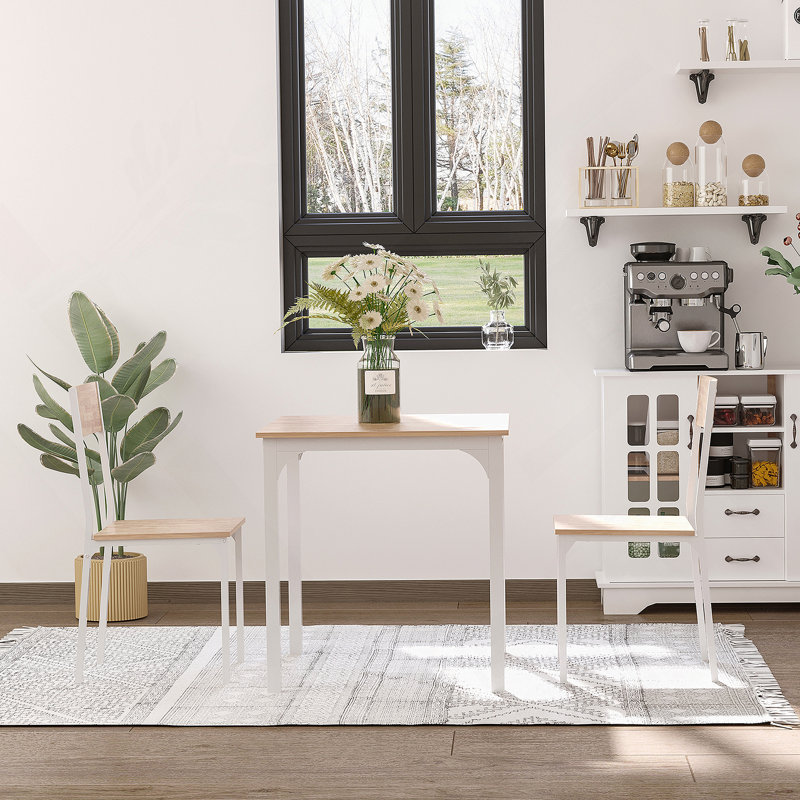 3-Piece Wooden Square Dining Table Set