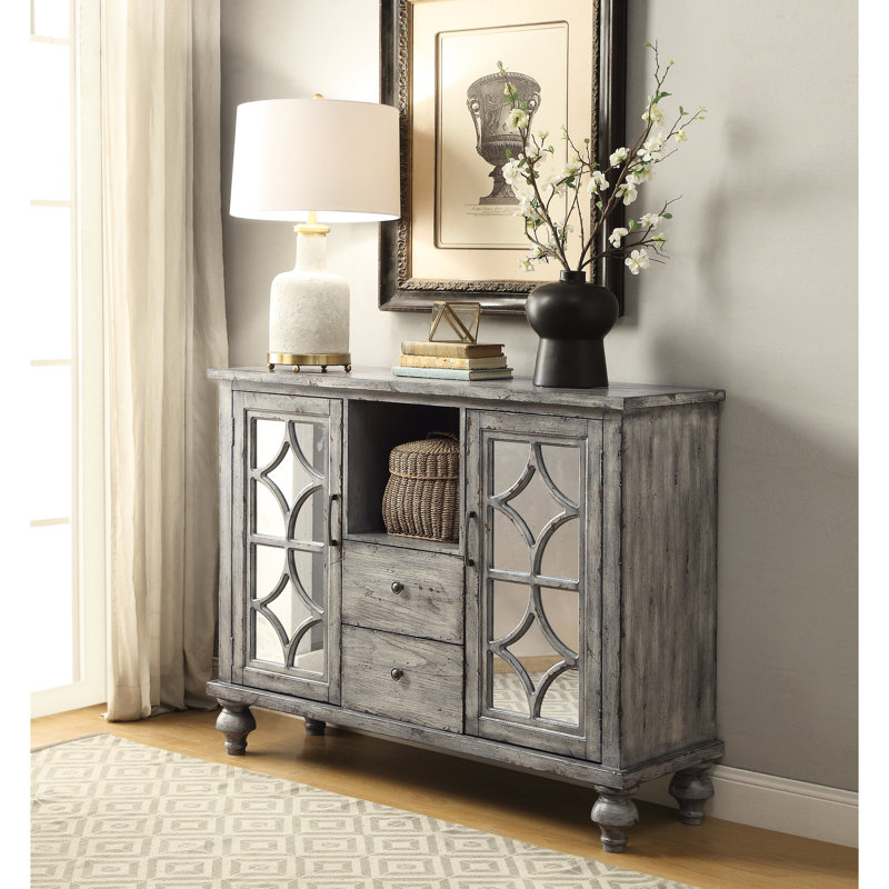 Gray Weathered Console With Ample Space - And Attractive Rectangular Storage & Decorative Element