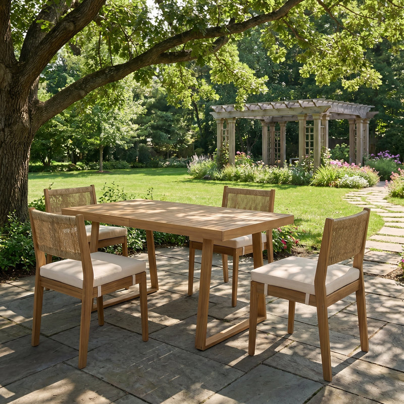 Ensemble repas pour plusieurs personnes en bois d'acacia avec coussins épais - table spacieuse et chaises pour balcon, cour ou jardin