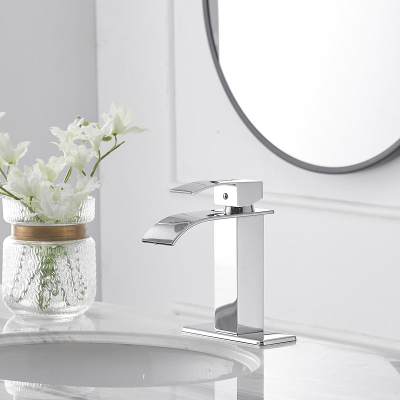 Waterfall Low-Arc Single Hole Bathroom Faucet, Polished Chrome