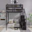 Grand lit mezzanine avec escalier, grand lit mezzanine en métal avec tablettes de rangement, lit mezzanine haut avec garde-robe pour enfants, adolescents, adultes, noir