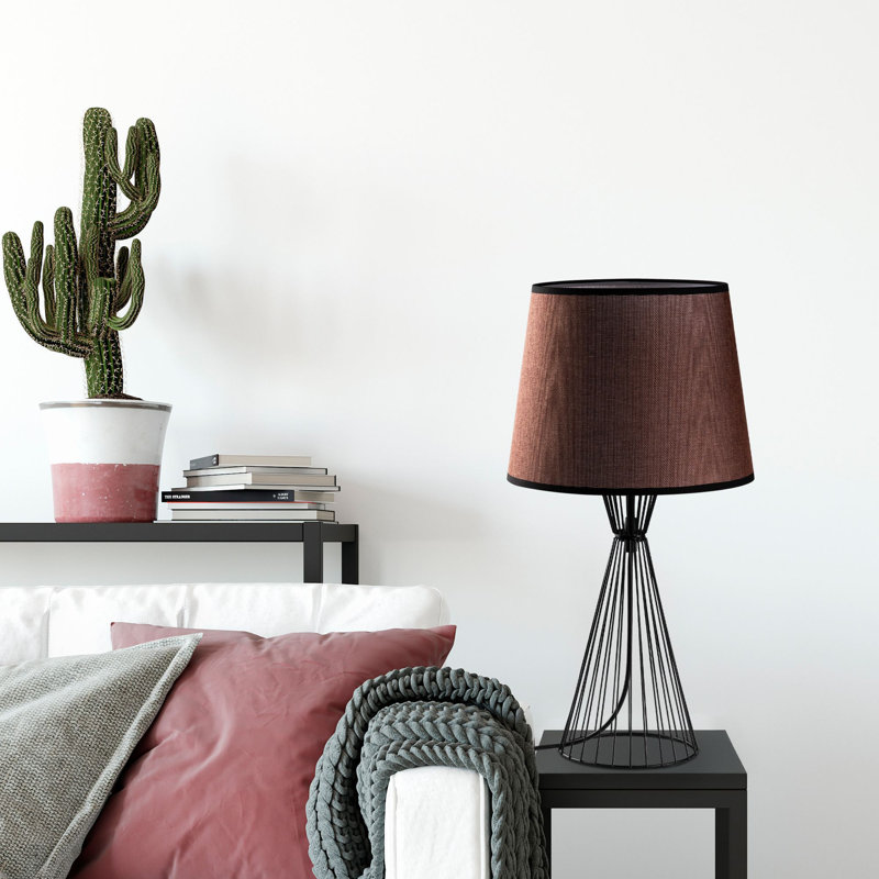 Industrial Metal Table Lamp, Black, 11.0 x 11.0 x 21.7 inches | Fabric Shade Ø8.7-11.0 x 8.7 inches | E27 Socket, Max 40W (Bulb Not Included) | Stylish Lighting for Home & Office Decor, IP20 Rated
