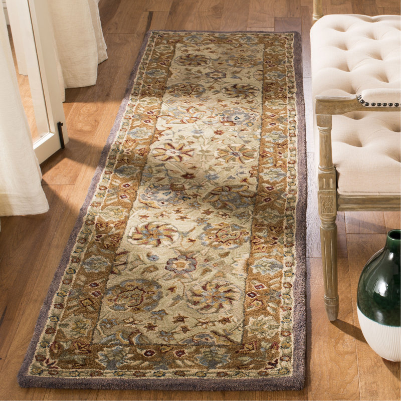 Tingley Handmade Tufted Wool Green/Gold Area Rug, Runner 2'3" x 10'